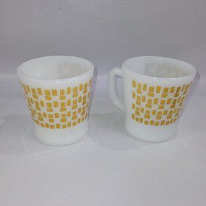 Fire King Anchor Hocking 3.75" Mug Set 2 Vintage Coffee Cup Milk Glass Rectangle